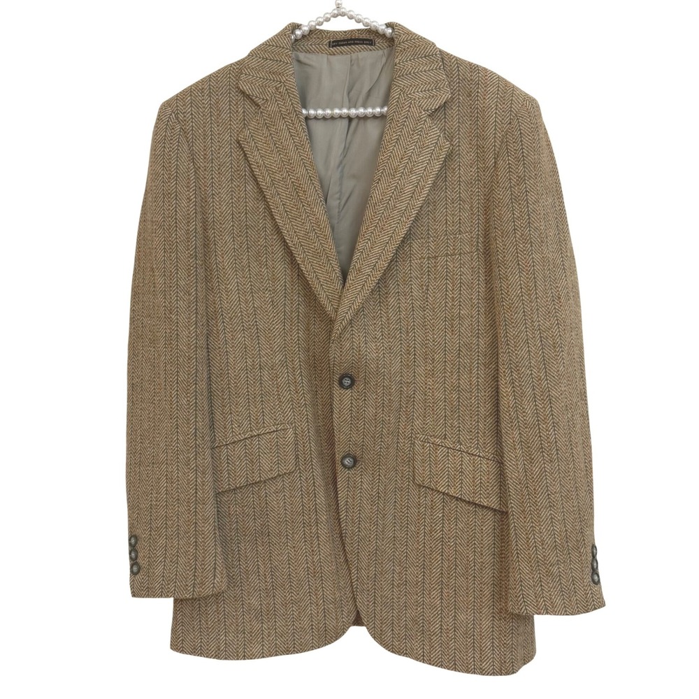 Vintage Clubman Anderson-Little Wool Herringbone Blazer Brown Sport Coat Mens 42